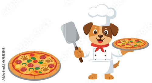 Dog chef with pizzas