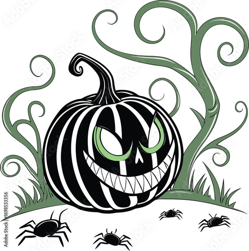 Dark and creepy halloween illustration with spooky elements and a mysterious atmosphere