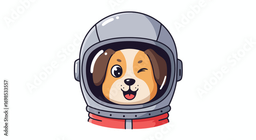 Cartoon dog wearing an astronaut helmet winks