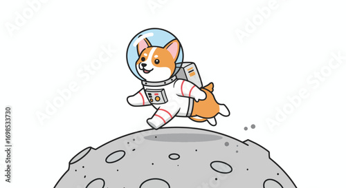 Corgi astronaut running on the moon