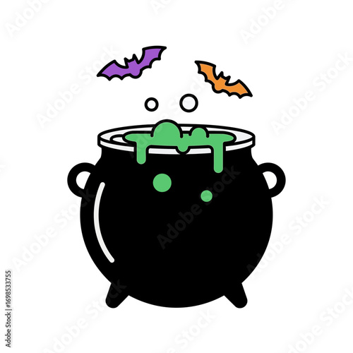 Spooky Halloween cauldron bubbles with flying bats, perfect for festive decorations and party invites