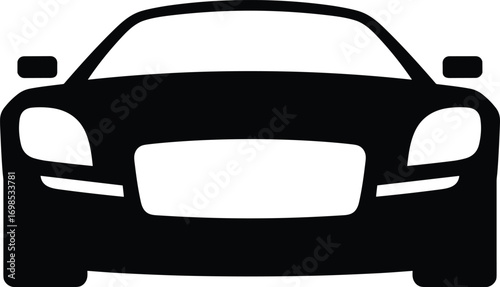  Vector illustration of modern car front view silhouette, automobile icon design, transportation vehicle graphic, black luxury car symbol, automotive concept vector art
