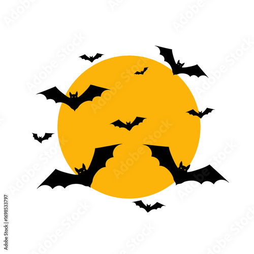 Spooky bats swarm a vibrant orange full moon creating a thrilling Halloween night scene