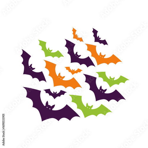 Spooky Halloween bats flutter in a vibrant, festive pattern perfect for holiday decorations