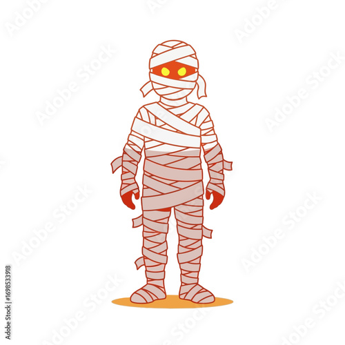 Spooky Mummy character with glowing eyes and bandages, perfect for Halloween designs