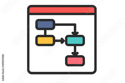 Flowchart graphic design with colorful shapes on transparent background project dependency chart