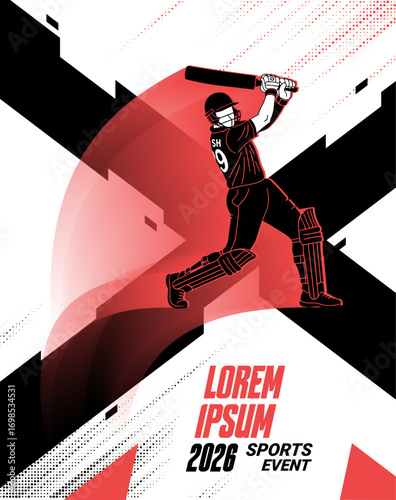 Cricket batsman in mid-swing poster, cricket batsman silhouette poster.