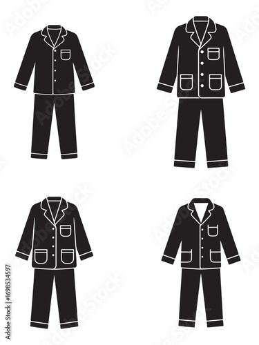 Four Simple Black Silhouette Pajama Sets