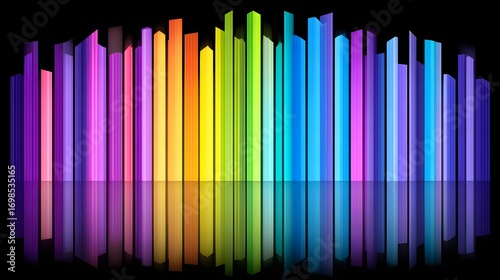 Futuristic cityscape abstracted in holographic tones, blurred and faded into clean black gradient 