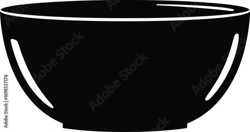 Vector illustration of a simple black bowl for graphic design and culinary applications