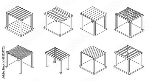 various designs of modern outdoor furniture shown in black white
