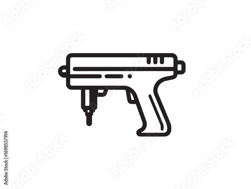 Electrical Cable Tie Gun Icon in Simple Clean Line Drawing