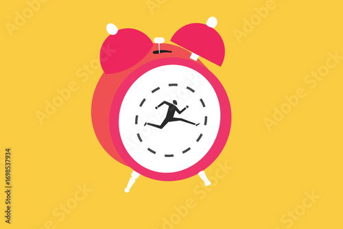 Businessman running fast according to clock time. concept of time management planning, Quick response time work and Time rush in work
