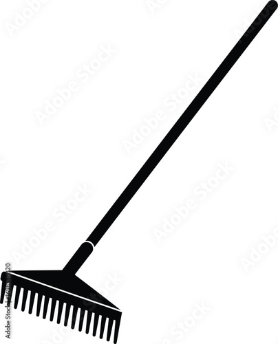 Vector illustration of a black garden rake tool for cleaning and yard work scalable eps icon
