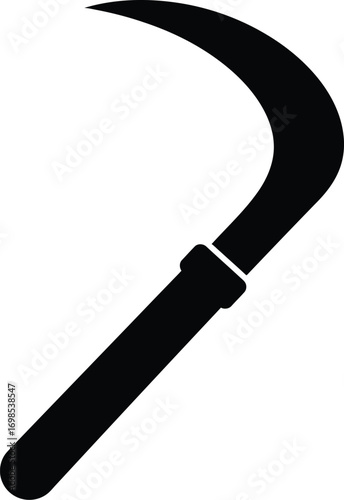 Black silhouette of a sickle tool vector graphic for agricultural and harvesting themes