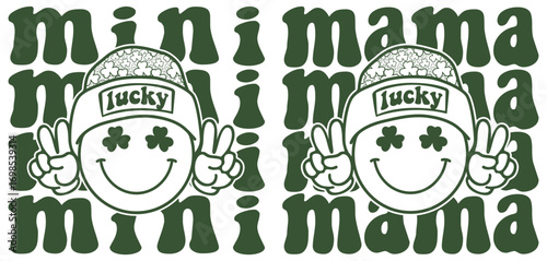 Mama Mini St Patrick's Day Retro Groovy Shamrock T-shirt Design