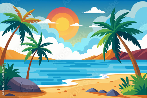 tropical beach with palm trees