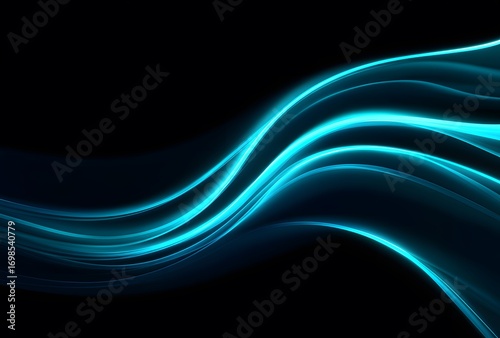 Neon Blue Light Trails on Black Background