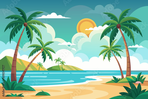 tropical beach with palm trees