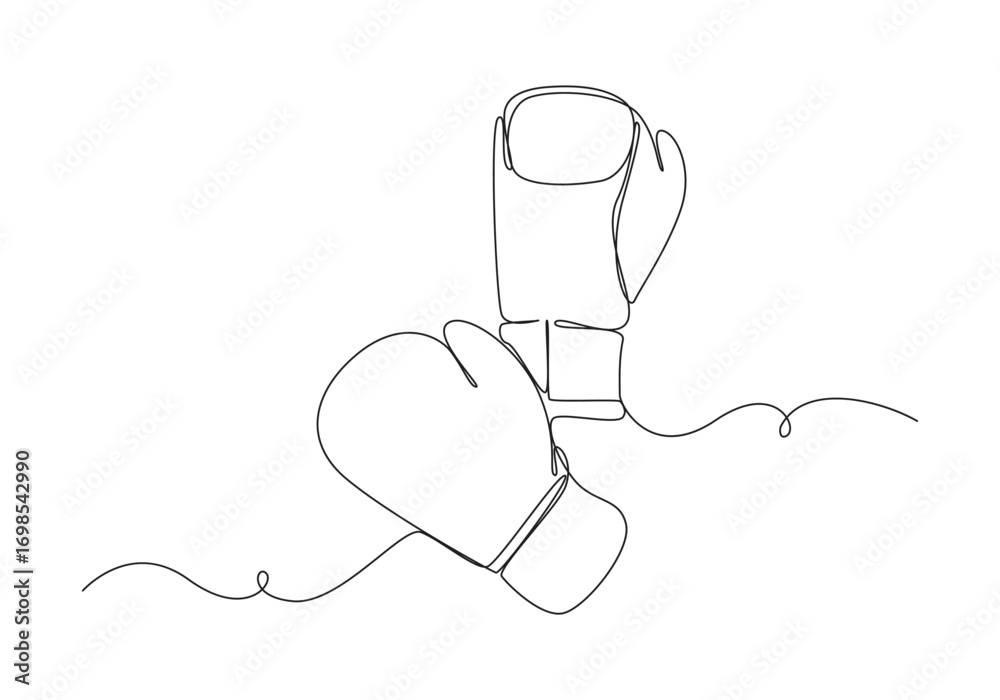 Obraz premium Boxing Glove in Single Line Art, Boxing Gloves in a Continuous Line Drawing, 