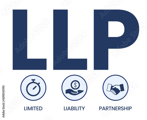 LLP, Limited Liability Partnership. Concept with keywords, people and icons. Flat vector illustration. Isolated on white background.