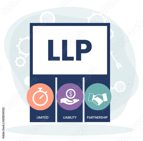 LLP, Limited Liability Partnership. Concept with keywords, people and icons. Flat vector illustration. Isolated on white background.