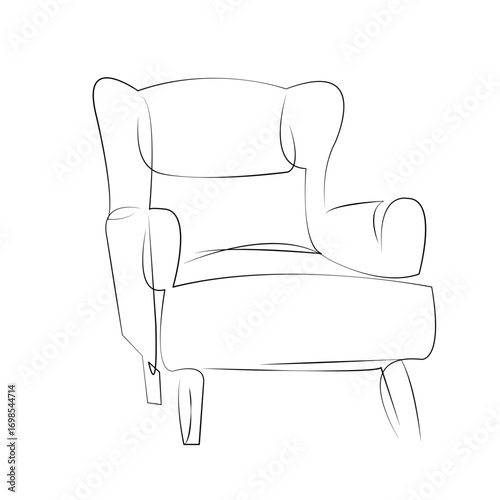 One continuous single drawing line art flat doodle furniture, interior, chair, modern, soft, design, comfort, chic, cosy. Isolated image hand draw contour on a white background, hand drawn, not AI