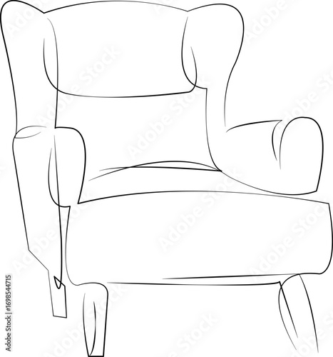 One continuous single drawing line art flat doodle furniture, interior, chair, modern, soft, design, comfort, chic, cosy. Isolated image hand draw contour on a white background, hand drawn, not AI