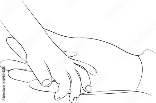 One continuous single drawing line art flat doodle child, mother, hand, person, care, family, woman, love, female. Isolated image hand draw contour on a white background, hand drawn, not AI