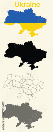 Ukraine Map Set. Detailed Political, Outline, and Silhouette Vector Illustrations