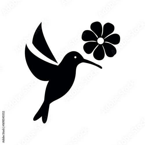 Artistic hummingbird emblem created with flower sipping decorative style Vector illustration