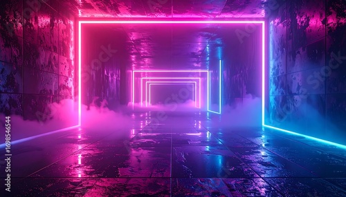 Fototapeta Naklejka Na Ścianę i Meble -  Neon tunnel with smoky effect