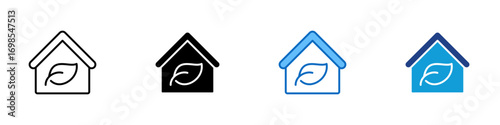 Eco Building Multiple Style Icon Design Vector - House with a leaf in the center representing sustainable architecture or green living