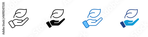 Eco Care Multiple Style Icon Design Vector - hand gently holding a leaf, representing environmental care, protection, and ecological responsibility