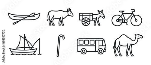 Outline icons of various traditional and modern transportation modes