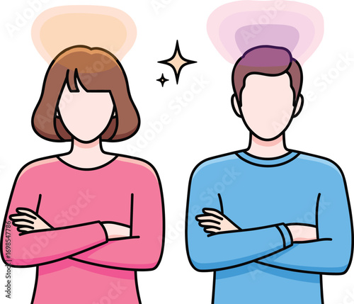 Confident Cartoon Characters Standing with Arms Crossed in Colorful Illustration