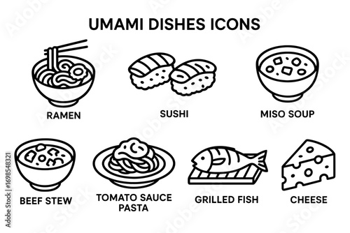 Umami Food Icons – Ramen, Sushi, Miso Soup, Grilled Fish & More