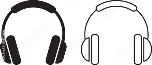 Headphone Silhouette and Outline Icon Set Vector Illustration