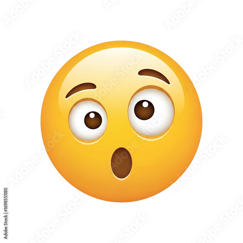 Illustration of a surprised emoji with wide eyes and an open mouth, isolated on transparent background
