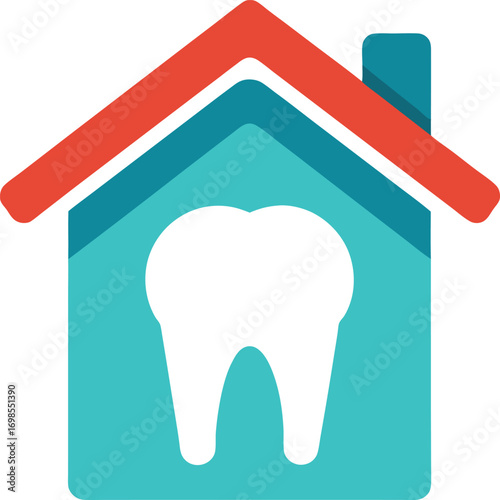 Icon of a house with a tooth symbol on the front, representing a dental clinic or home dental care.

