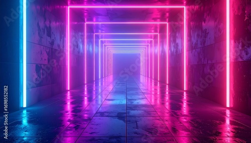 Fototapeta Naklejka Na Ścianę i Meble -  Neon tunnel with vibrant colors (6)