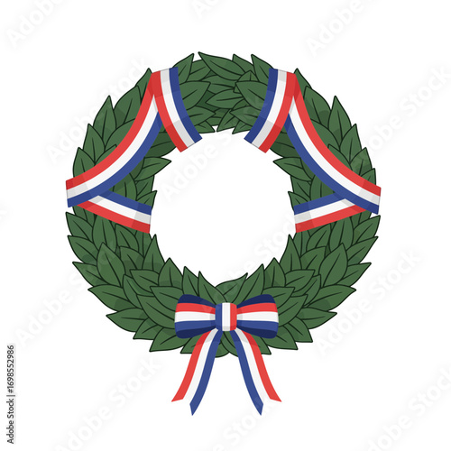 Patriotic wreath with ribbon in French colors for celebrations and national holidays celebration