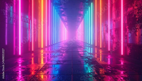 Fototapeta Naklejka Na Ścianę i Meble -  Neon tunnel with vibrant colors (8)