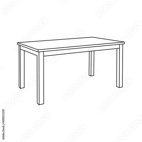 A clean line drawing of a rectangular dining table.