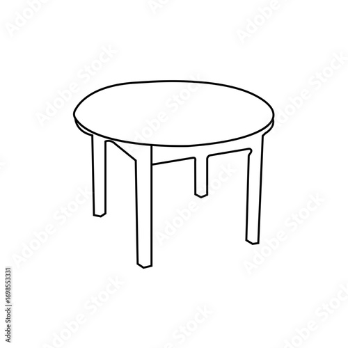 A simple, black and white line drawing of a round table.