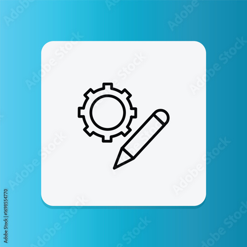 Gear with pencil icon, representing design, engineering innovation, drafting, and industrial creativity.