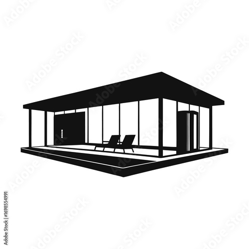 L-Shaped Modern Bungalow with Poolside Deck