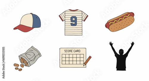 Baseball Game Day Essentials Illustration for Sports Fans, Tailgating, and Stadium Concessions Marketing Campaigns