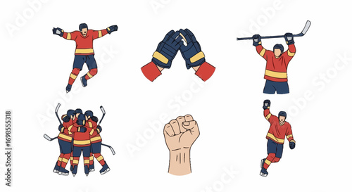 Hockey Player Illustrations Depicting Victory, Teamwork, and Sportsmanship for Game Promotions and Fan Engagement Materials