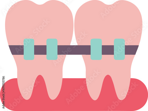 Flat vector icon of braces on teeth, minimal dental design"